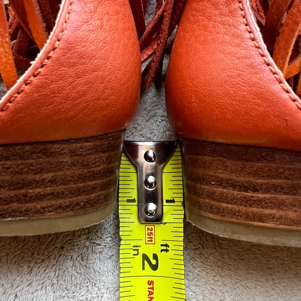 Michael Kors Women 5.5 M Orange Leather Fringe Ankle Wrap Wedge Sandals Boho - Picture 11 of 16